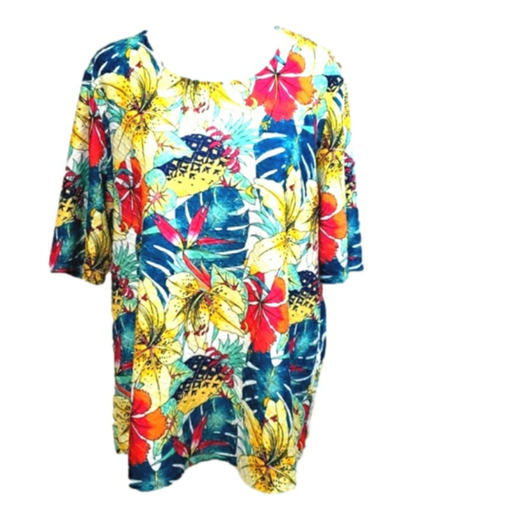 Chico's white floral short sleeves top Size XL Polyester